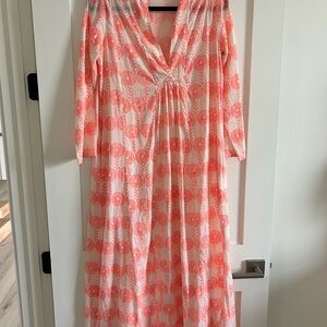 Roberta Roller Rabbit Coral Floral Caftan XS EUC